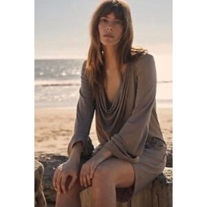 Free People Beach Cowl Neck Jersey Brown Mini Dress Size S